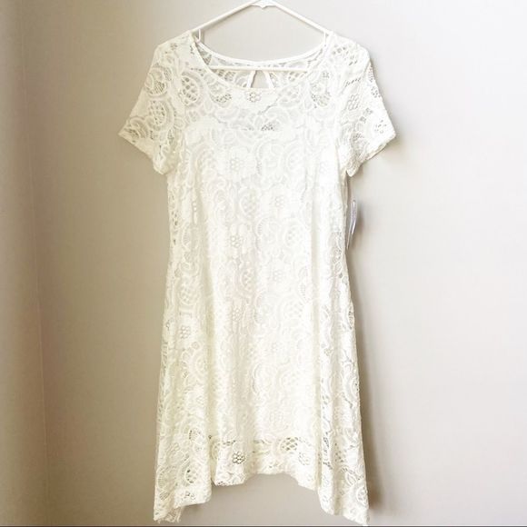 Robbie Bee Cream Lacey Short Sleeve Midi Dress - Picture 1 of 12